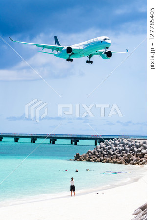 17エンドビーチに舞い降りる大型旅客機 127785405