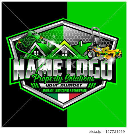 Lawn Care and Landscaping emblem Logo. lawn care and service isolated logo vector. lawn care & Power Wash. Illustration vector graphic of pressure power wash spray logo design template Lawn Care and Landscaping emblem Logo. lawn care and service isolated logo vector. lawn care & Power Wash. Illustration vector graphic of pressure power wash spray logo design template 127785969