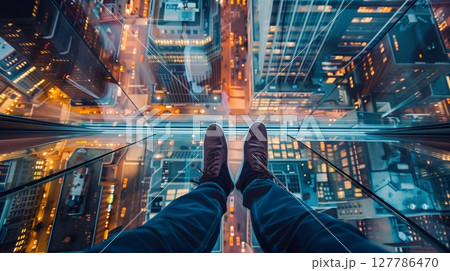 Enjoy breathtaking views from a glass elevator high above New York City's bustling streets! Enjoy breathtaking views from a glass elevator high above New York City's bustling streets! 127786470