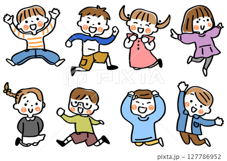 ジャンプするこどもたちのイラストセット① 127786952