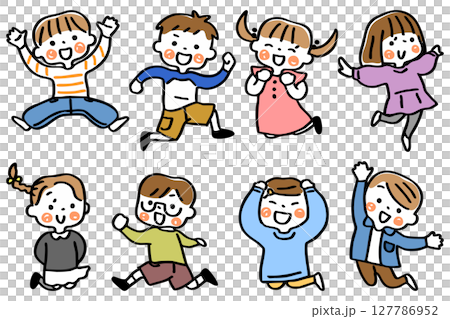 Jumping children illustration set ① 127786952