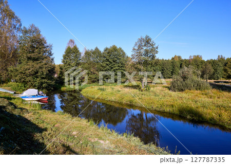 Serene Riverbank Scene with Lush Greenery 127787335