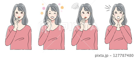 さまざまな表情の若い女性のイラストセット さまざまな表情の若い女性のイラストセット 127787480