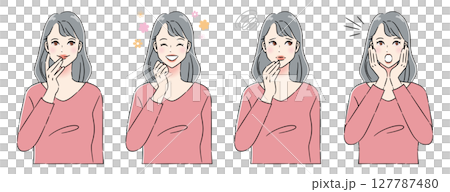 さまざまな表情の若い女性のイラストセット さまざまな表情の若い女性のイラストセット 127787480