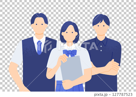 リーダーシップを発揮しそうな真面目な雰囲気 夏の制服を着た男女の学生 ベクターイラスト素材 127787523