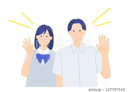 10代の若い男女がエールを送る 制服を着た夏の高校生 ベクターイラスト素材 10代の若い男女がエールを送る 制服を着た夏の高校生 ベクターイラスト素材 127787524