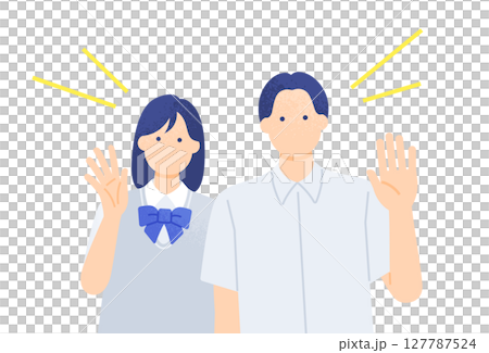 Young teenage boys and girls cheering on Summer high school students in uniforms Vector illustration material Young teenage boys and girls cheering on Summer high school students in uniforms Vector illustration material 127787524