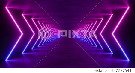colorful modern lighting with interior empty space, 3d rendering sci-fi concept 127787541