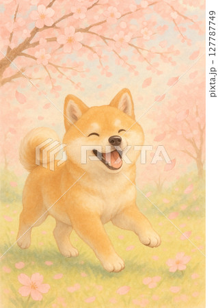 ニコニコ笑顔でお散歩を楽しんでいる柴犬です。 127787749