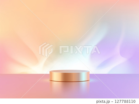 golden cylindrical pedestal on pink purple gradient modern luxury 3d mockup product display showcase elegant abstract background 127788110