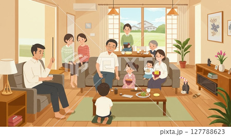 リビングでくつろぎながら家族と楽しい会話の時間 127788623