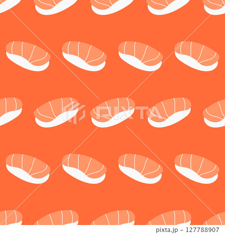 Seamless pattern salmon sushi on orange background. vector. Seamless pattern salmon sushi on orange background. vector. 127788907
