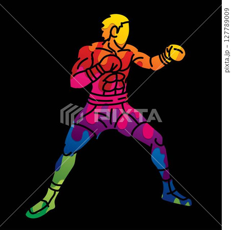 Boxing Sport Kickboxing Muay Thai Graffiti Boxer Action Cartoon Graphic Vector 127789009