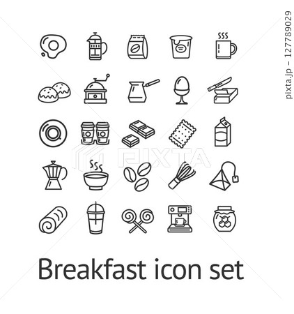 Breakfast Sign Black Thin Line Icon Set. Vector 127789029