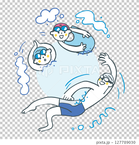 丸くつながる今年こそマスターするぞ小学生とスイミング セットのストックイラスト素材 127789030