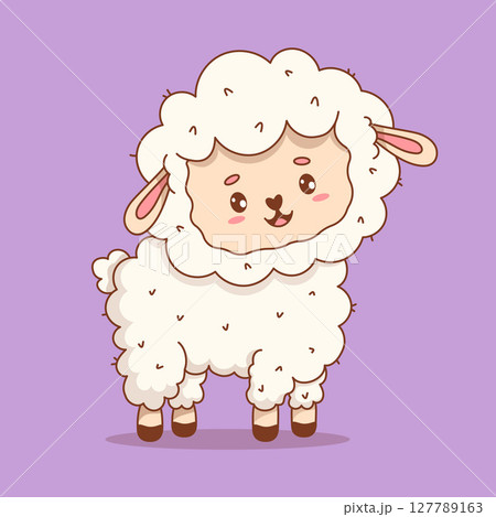Cute White Sheep. Adorable Farm Animal. Funny kawaii character. Vector illustration. Kids collection 127789163