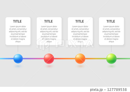 Clean vertical timeline with colorful nodes and info boxes 127789538