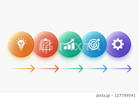 Glossy button timeline with business icons and arrow flow 127789541