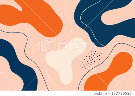 Neutral Abstract Organic Shapes with Orange and Blue Blobs Neutral Abstract Organic Shapes with Orange and Blue Blobs 127789556