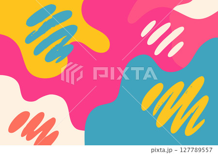 Abstract Bright Blob Pattern with Playful Brush Marks Abstract Bright Blob Pattern with Playful Brush Marks 127789557