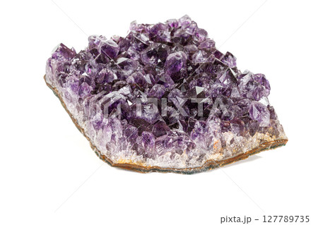 Amethyst Crystal Druse  macro mineral on white background 127789735