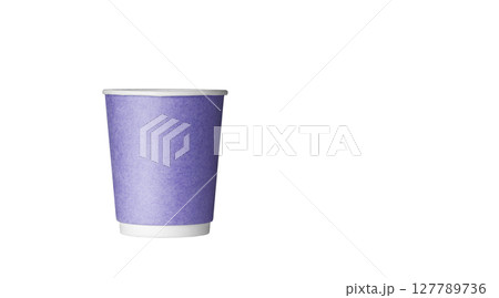 cardboard glass of purple color, for coffee or tea on an isolated white background 127789736