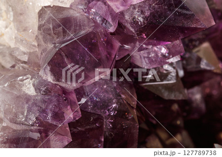 Amethyst Crystal Druse  macro mineral on white background 127789738