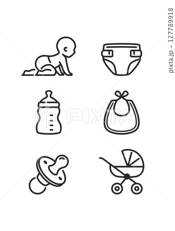 Baby and Child Care Stroked Icon Set stock illustration. 127789918