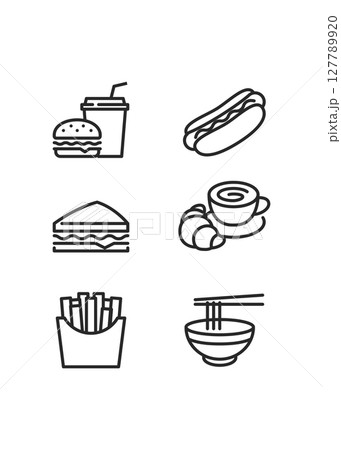 Fast Food outline icon set stock illustration 127789920