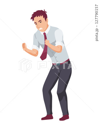 Angry men. Evil, negative and bad facial expression. Human emotion and body language concept. Male screaming with an angry expression. Vector cartoon illustration 127790157