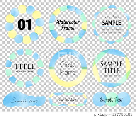 水彩のおしゃれなサークルフレームセット（青系・夏イメージ） 127790193