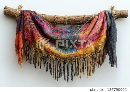 Fabric wall hanging on a white background. Boho-chic style. 127790902