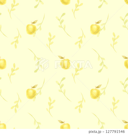 Watercolor seamless pattern hand drawn with apples and leaves 127791546