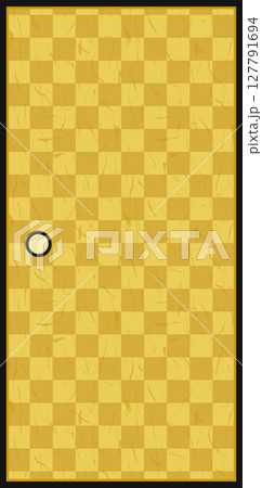 襖のイラスト、金色の市松模様の襖紙 127791694