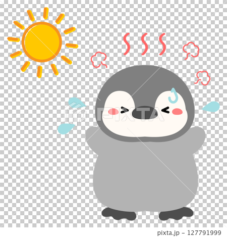 暑そうなペンギン、熱中症の対策イラスト02 127791999