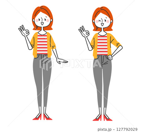 OKサインをする女性　全身　ベクター 127792029