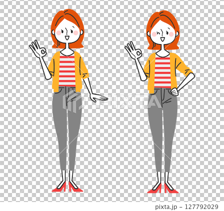 OKサインをする女性　全身　ベクター 127792029