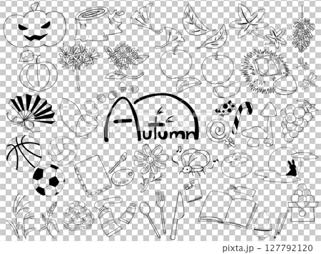 Material set for autumn Line drawing Material set for autumn Line drawing 127792120