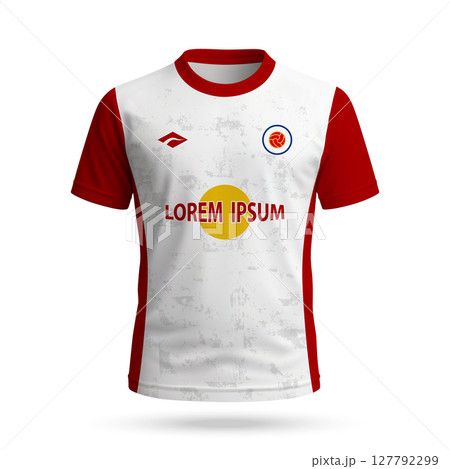 3d realistic soccer jersey in Red Bull Salzburg style, football club shirt template 127792299