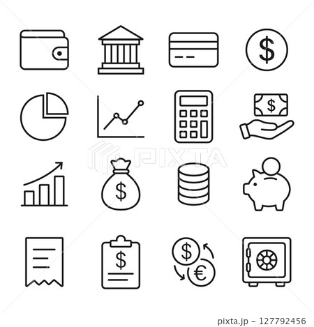 Finance and Banking Icons Set in Outline Style Finance and Banking Icons Set in Outline Style 127792456
