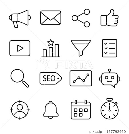Digital Marketing and SEO Icons in Line Art Style Digital Marketing and SEO Icons in Line Art Style 127792460