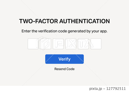 Two factor authentication code entry screen with white background. Two factor authentication code entry screen with white background. 127792511