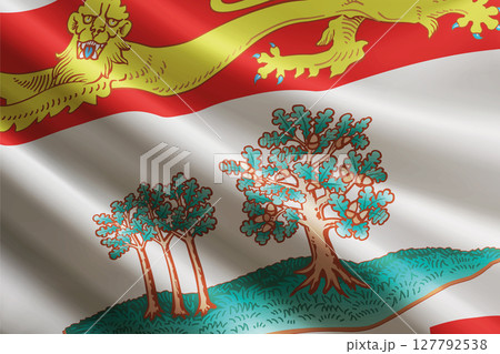 Prince Edward Island flag waving in the wind. State of Canada 127792538