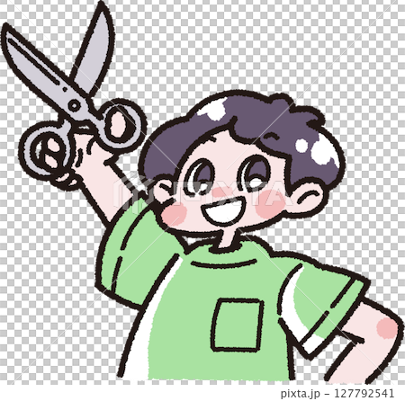ハサミを持った男の子のイラスト 127792541