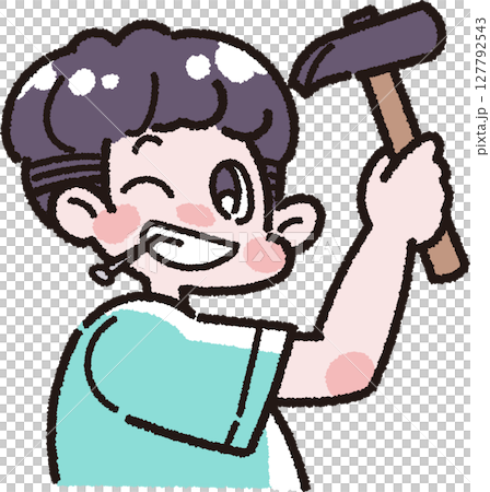 Illustration of a boy holding a hammer 127792543