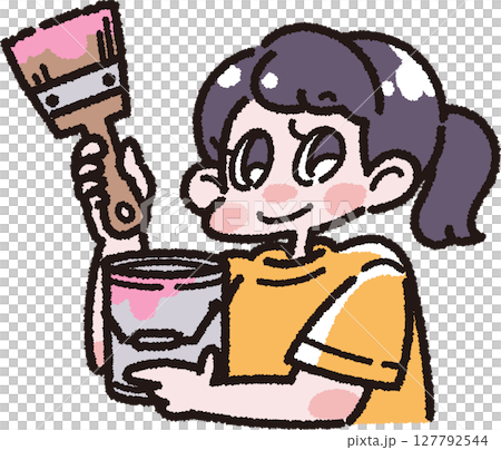 Illustration of a girl holding a paint Illustration of a girl holding a paint 127792544