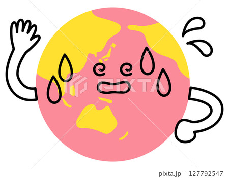 右手を上げて暑がっている赤い地球 127792547