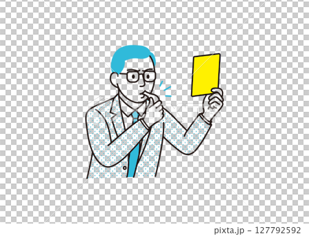 笛を吹きながらイエローカードを出すビジネスパーソンのイメージイラスト 笛を吹きながらイエローカードを出すビジネスパーソンのイメージイラスト 127792592