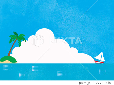 夏の海、入道雲、夏、海とヨットのベクターイラスト 127792710