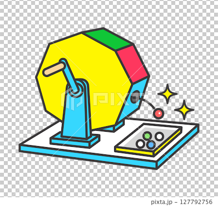 Illustration of a colorful rotating lottery machine Illustration of a colorful rotating lottery machine 127792756